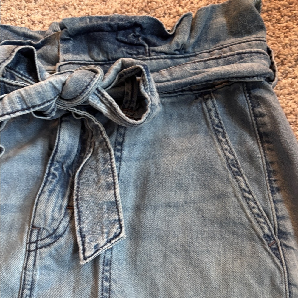 Free People Splendor in the Grass Denim Chambray Blue Paper Bag Skirt Size 4 - Picture 6 of 8